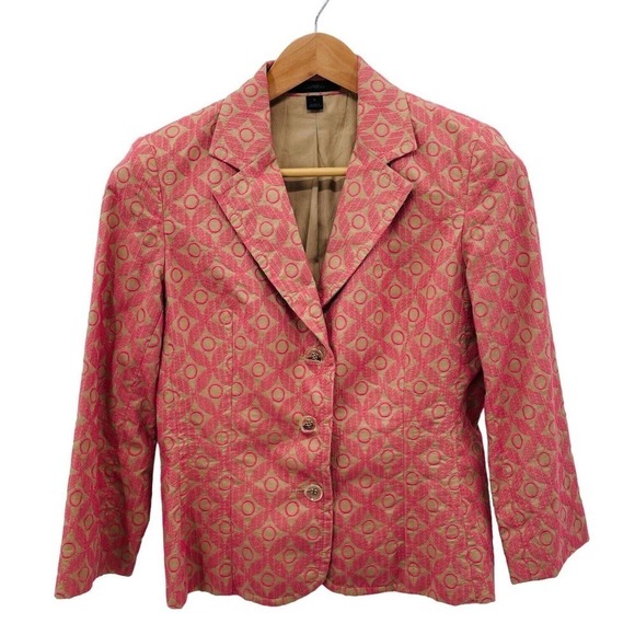 Express Pink Tan Geometric Print Single Breasted Blazer Jacket Size 8 - Picture 1 of 5